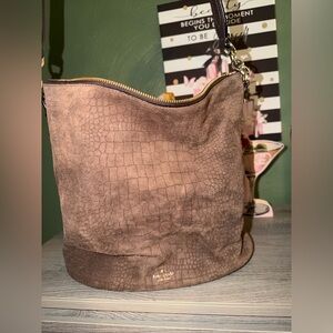 Like New Kate Spade Croc-Embossed Chocolate Brown Leather Hobo Bag
